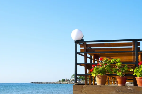 stock image Terrace of a cafe on the sea
