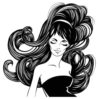 Fashion beautiful woman with long curly hair clipart