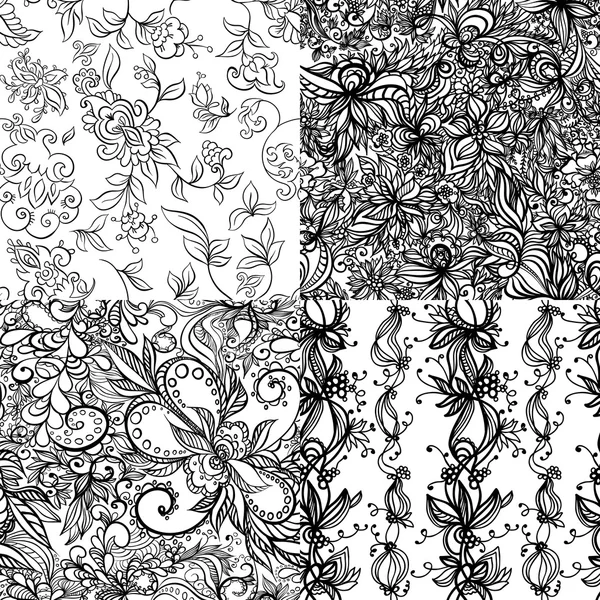 Sada fantasy abstraktní květinové bezešvé vzory — Stockový vektor