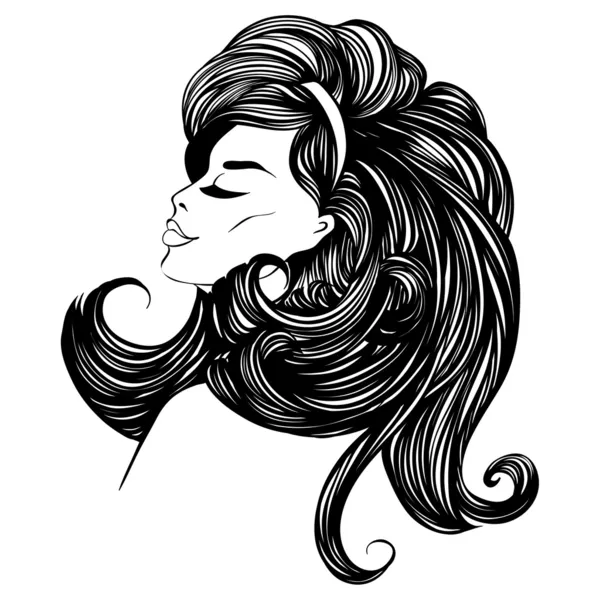 Μόδα όμορφη γυναίκα με μακριά σγουρά μαλλιά. — Διανυσματικό Αρχείο