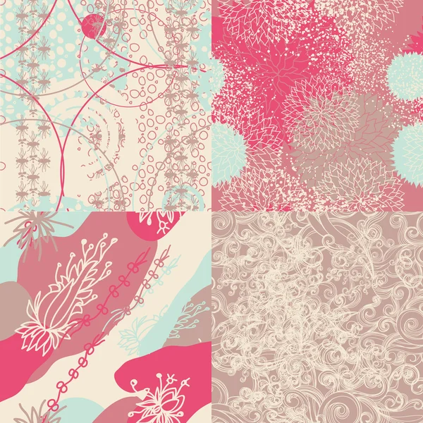 Набор абстрактных цветочных бесшовных шаблонов — стоковый вектор