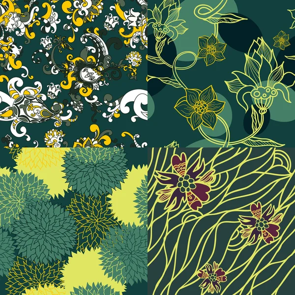 花のシームレスなパターンのセット — ストックベクタ