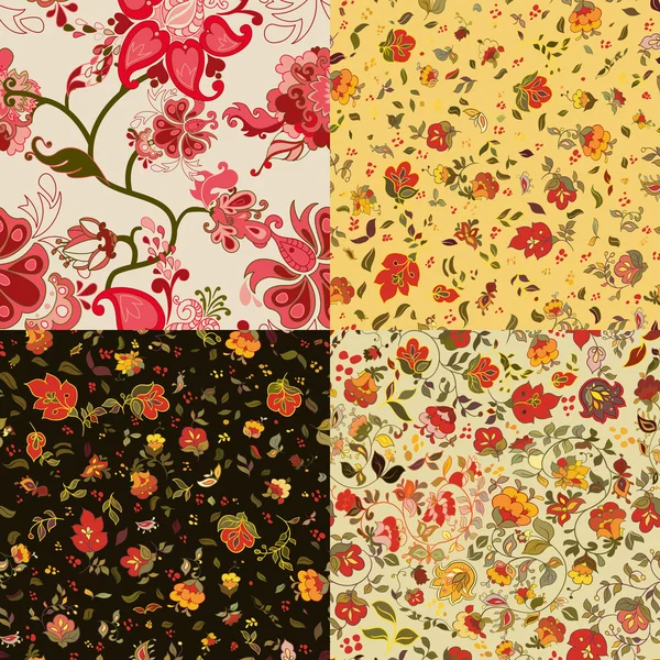 Reihe von Vektorretro floralen nahtlosen Mustern — Stockvektor