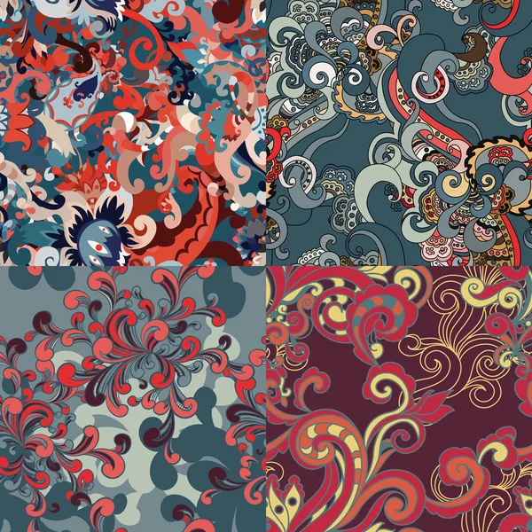 Set of abstract floral seamless patterns. — Stock Vector
