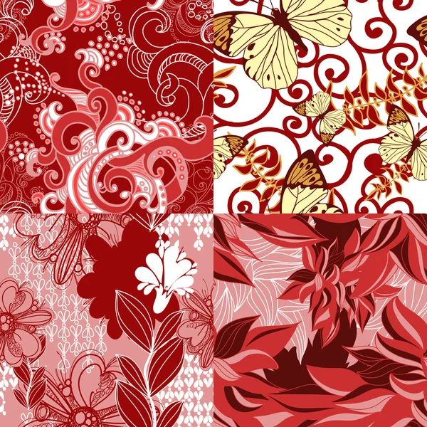Conjunto de patrones florales abstractos sin costura — Archivo Imágenes Vectoriales