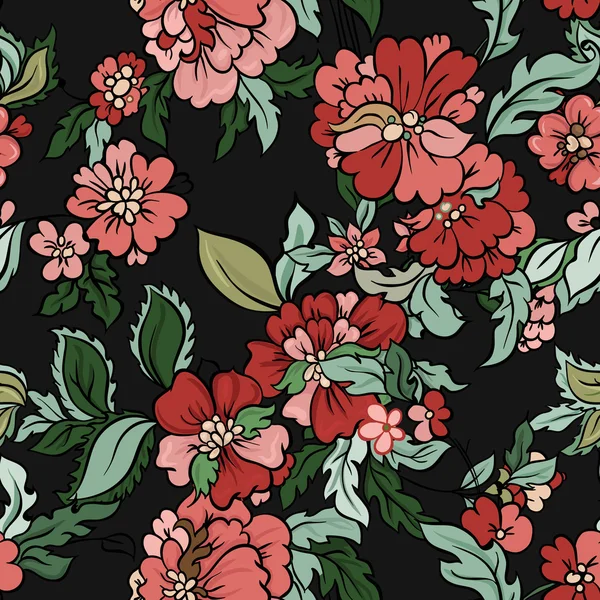 Красивый цветочный бесшовный фон с цветами и листьями — стоковый вектор