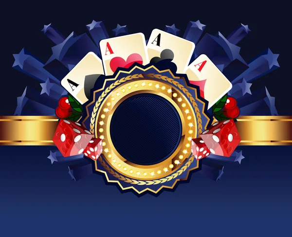 赌场黄金陷害作文与卡、 骰子和樱桃上 — 图库矢量图片