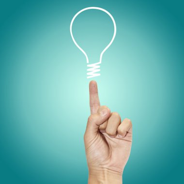 Hand points to drawing light bulb clipart