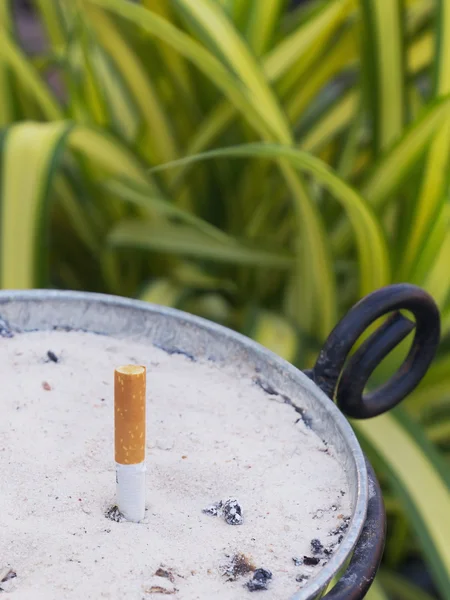 Één sigaret kont met ash in potten van zand — Stockfoto