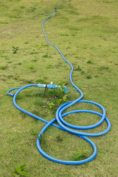 Резиновая трубка на зеленом газоне — стоковое фото
