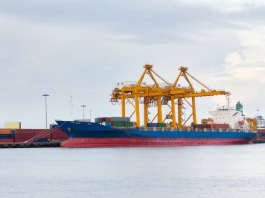 Vinç bridge çalışma ile konteyner kargo nakliye gemisi liman