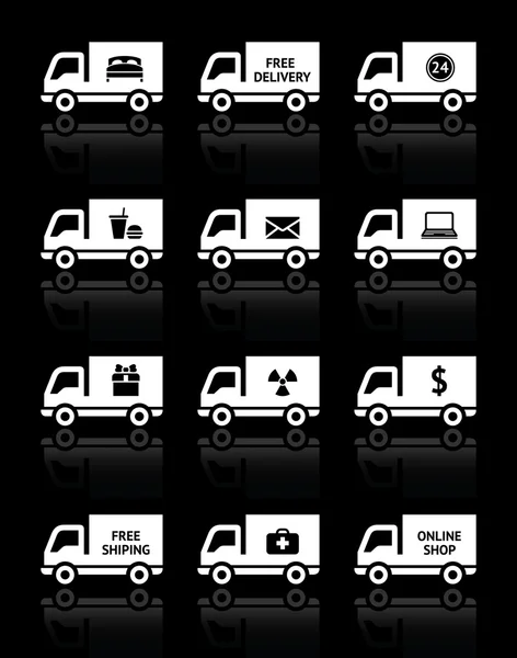 Set vrachtwagenpictogrammen - gratis verzending — Stockvector