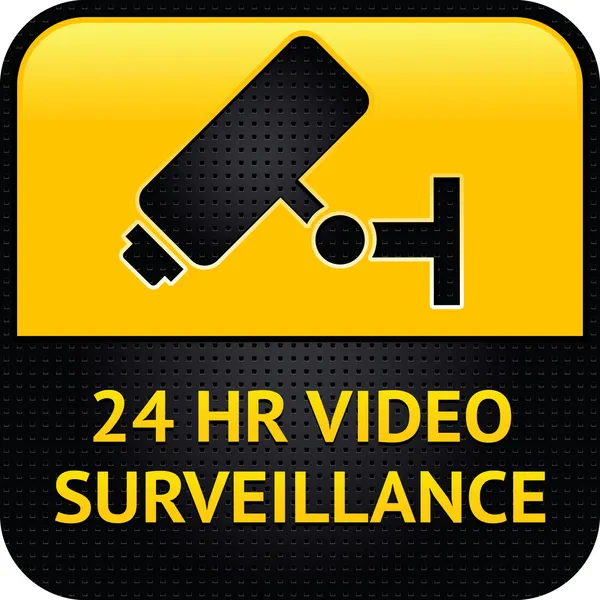 Símbolo de vigilância por vídeo, superfície metálica perfurada — Vetor de Stock