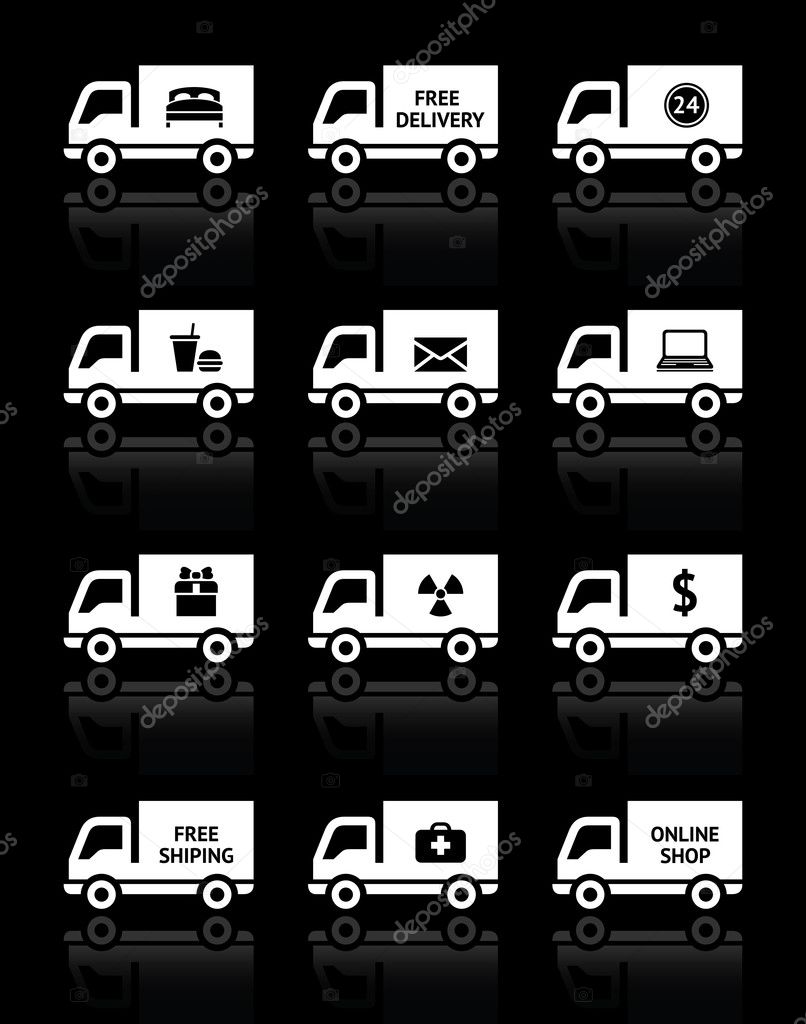 Set of truck icons - free delivery