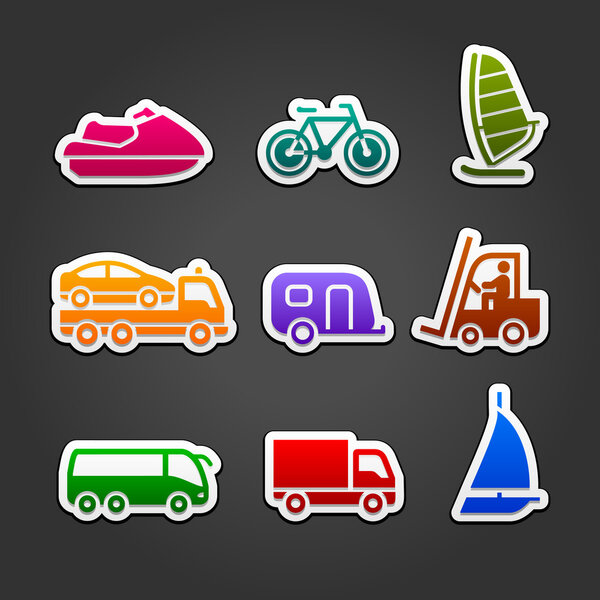 Set simple stickers color transport