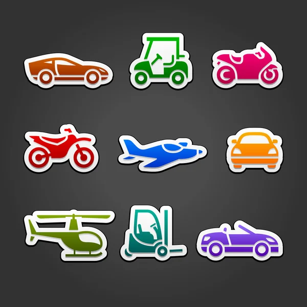Establecer pegatinas transporte iconos de color — Vector de stock