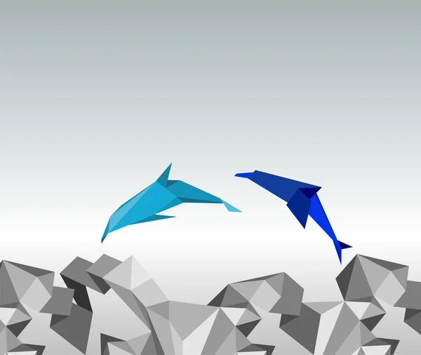 Golfinhos de Origami . — Vetor de Stock