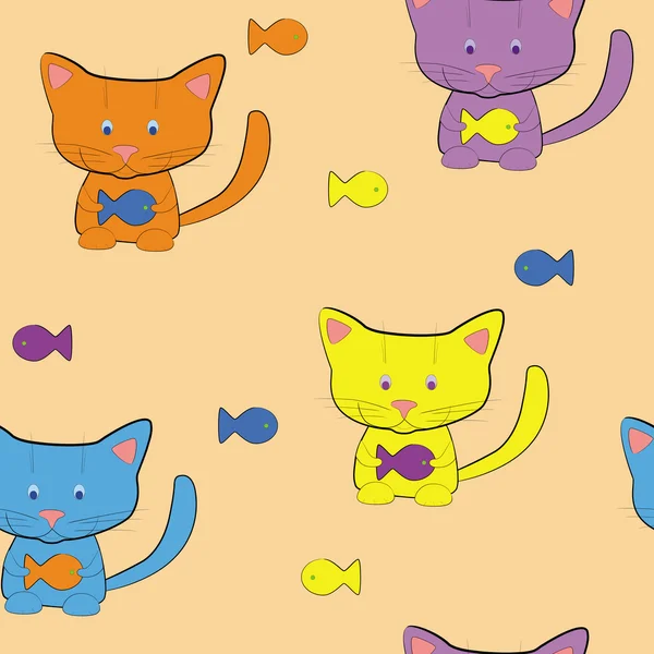 小猫与鱼 — 图库矢量图片