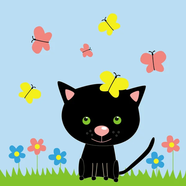 猫和蝴蝶 — 图库矢量图片