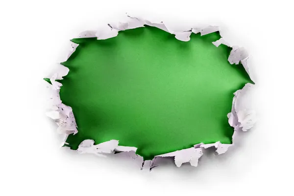 グリーン ペーパーの穴. — ストック写真