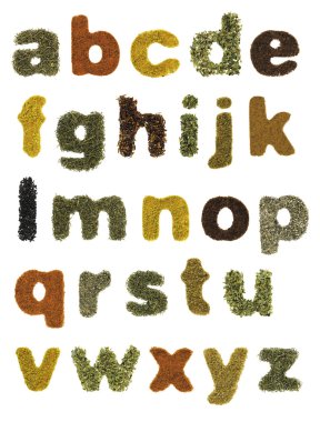 Food alphabet made of herbs and spices clipart