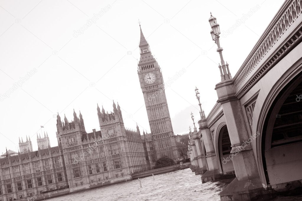 Westminster Bridge, Big Ben and the Houses of Parliament; London
