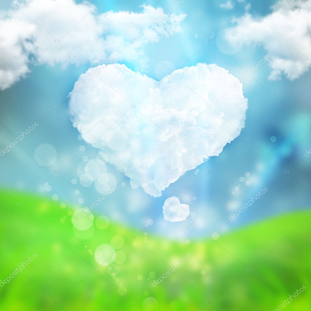 Abstract romantic love background with heart made of cloud