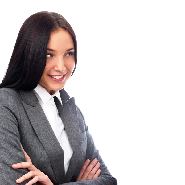 Молода усміхнена бізнес-леді і бізнесмен ізольовані — стокове фото