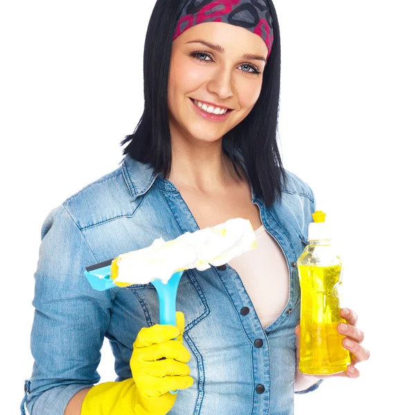 Portret van huisvrouw schoner. geïsoleerd op witte achtergrond. h — Stockfoto