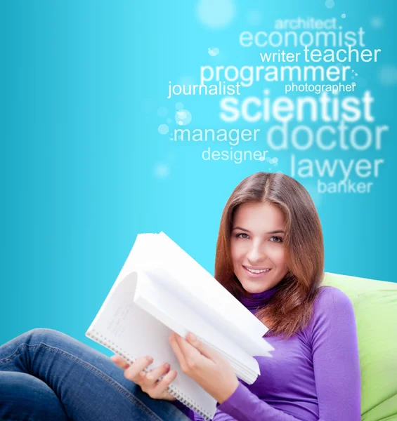 Young female student studying and thinking about future professi — Stock Photo, Image