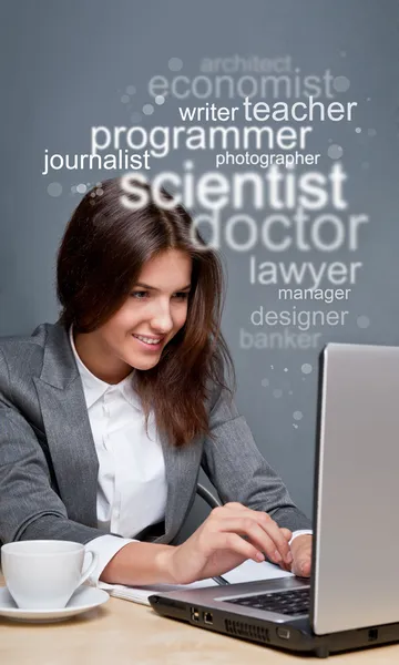 Young business woman looking for staff of different professions — Stock Photo, Image