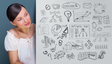 Young business woman thinking of her plans clipart