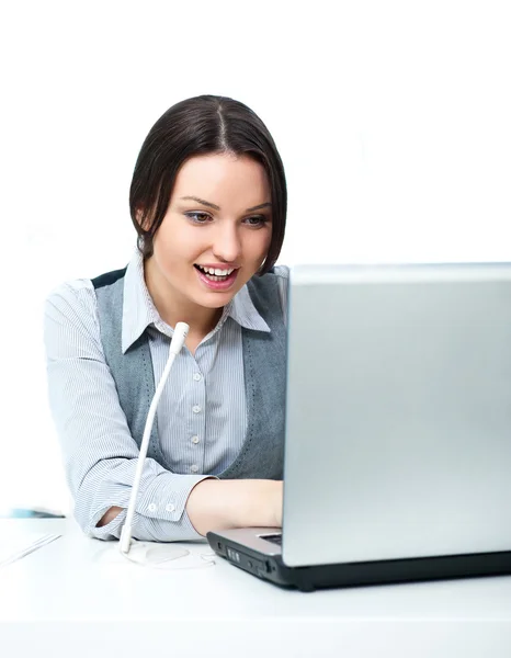 Can I help you ? Closeup of a female customer service representa — Stock Photo, Image