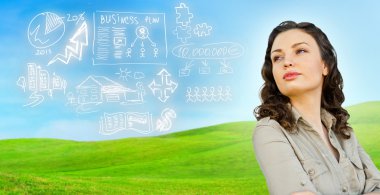 Young woman thinking of her plans outdoor clipart