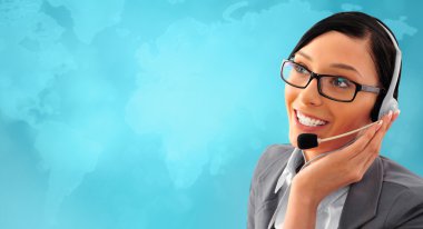 Telemarketing headset woman from call center smiling clipart