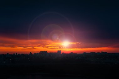 Dramatic view of city at night. Novosibirsk, Russia clipart