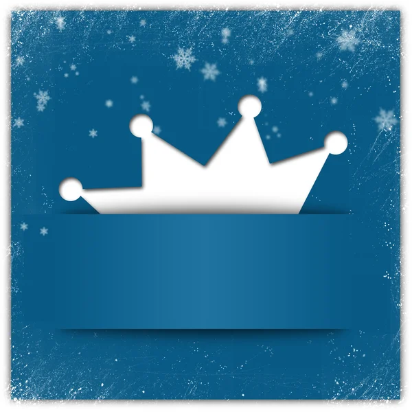 Синий зимний фон с короной и снежинками — стоковое фото