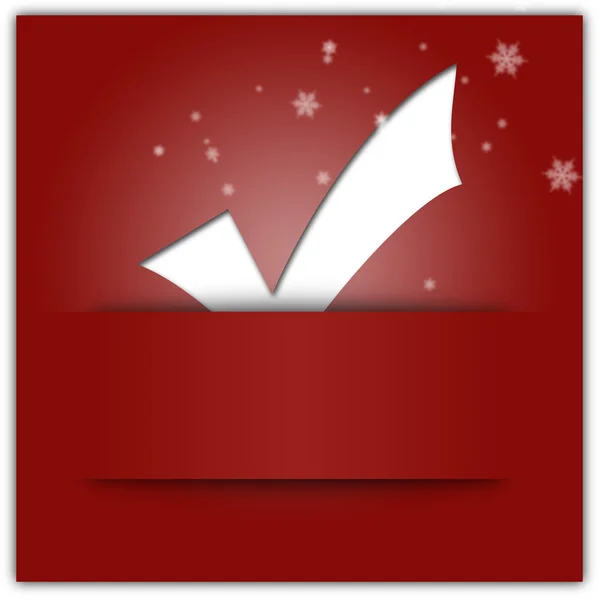 Vita fästing applikationer på röd jul bakgrund med snöflingor — Stockfoto