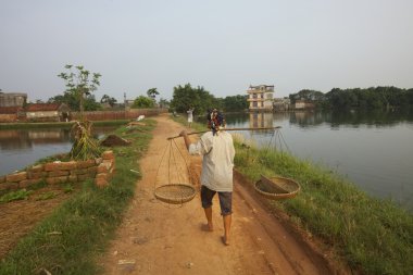 Vietnamese Woman carrying baskets clipart