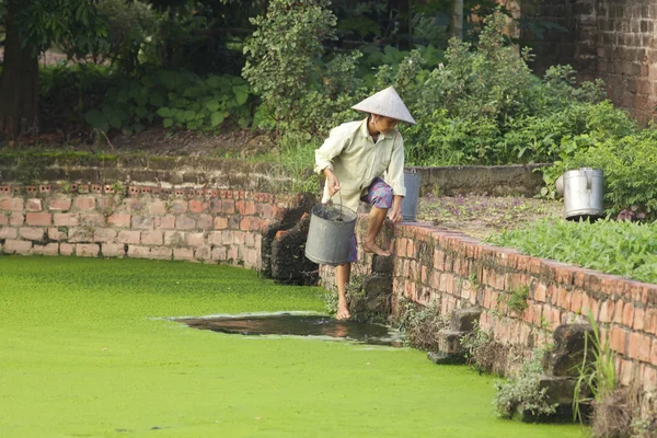 Agricultor vietnamita que atiende cultivos Fotos de stock