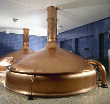 Brewery workshop with copper fermentation vats clipart