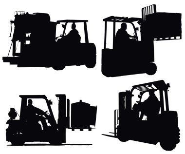 Four forklift truck silhouettes clipart