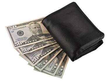 Leather wallet with some dollars clipart