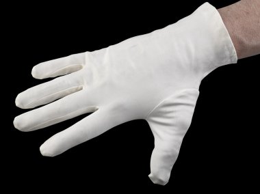 White textile glove. Isolated over black clipart