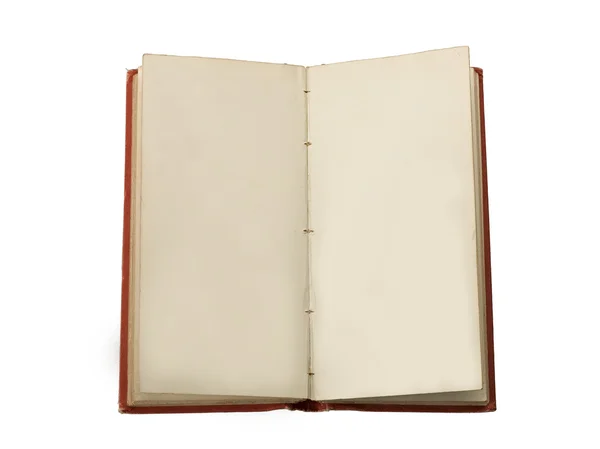 O carte veche deschisă la două pagini goale, izolate pe alb — Fotografie, imagine de stoc