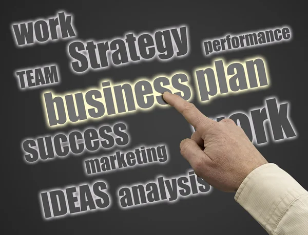 Executive selecting business plan button on screen — Stock Photo, Image