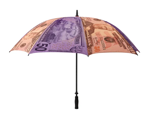 Business concept: umbrella of money. Isolated over white. — Stock Photo, Image