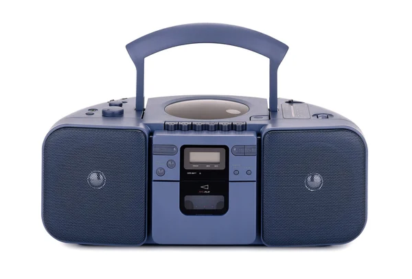 Blauwe stereo cd-radio cassetterecorder geïsoleerd op wit — Stockfoto