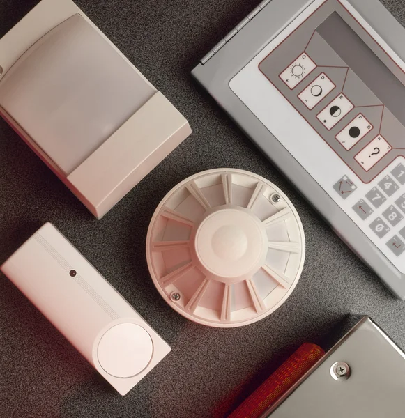 Smoke, fire detectors and control console — Stock Photo, Image
