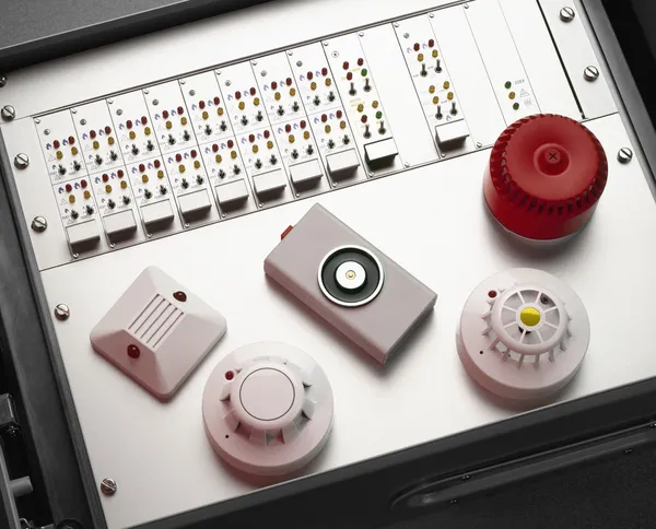 Smoke and fire detectors and control console — Stock Photo, Image